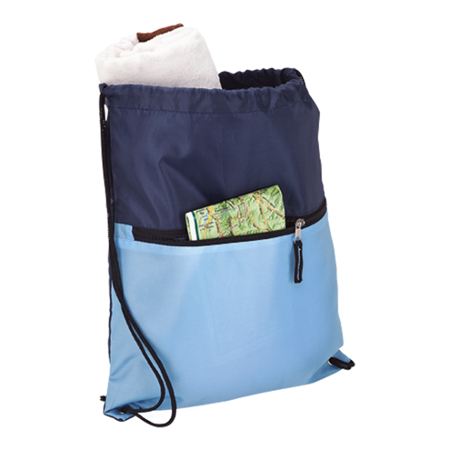 Drawstring Sport Bag with Zip Pocket 210D